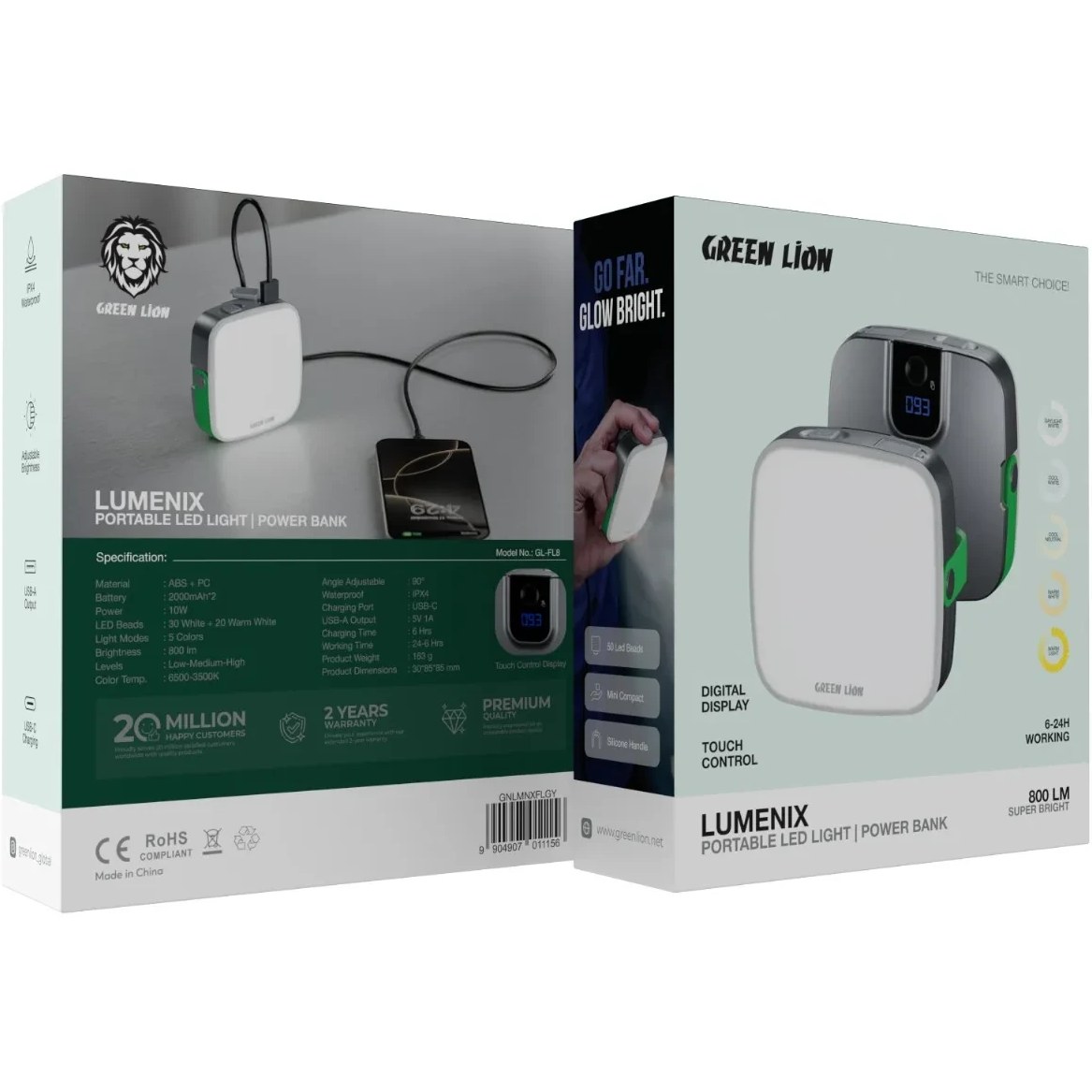 چراغ و پاوربانک قابل حمل لومنیکس گرین لاین مدل Lumenix Portable LED Light with Power
