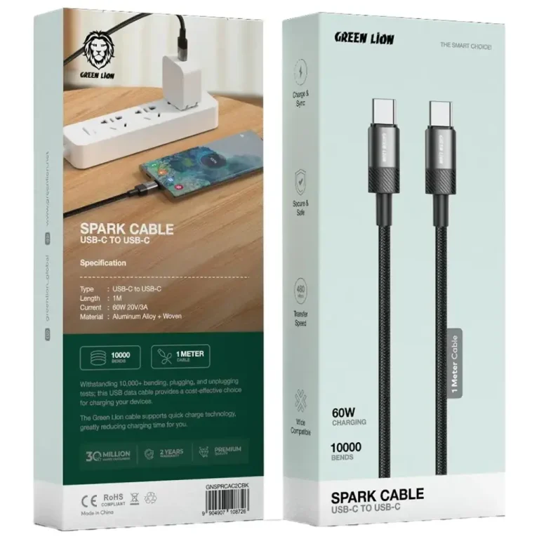 کابل شارژ ۲سر تایپ سی گرین لاین مدل Spark Cable
