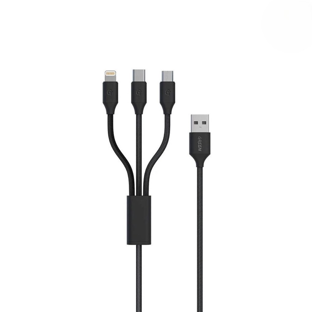 کابل شارژ 3 کاره گرین لاین مدل Green Lion Braided 3IN1 Fast Charging